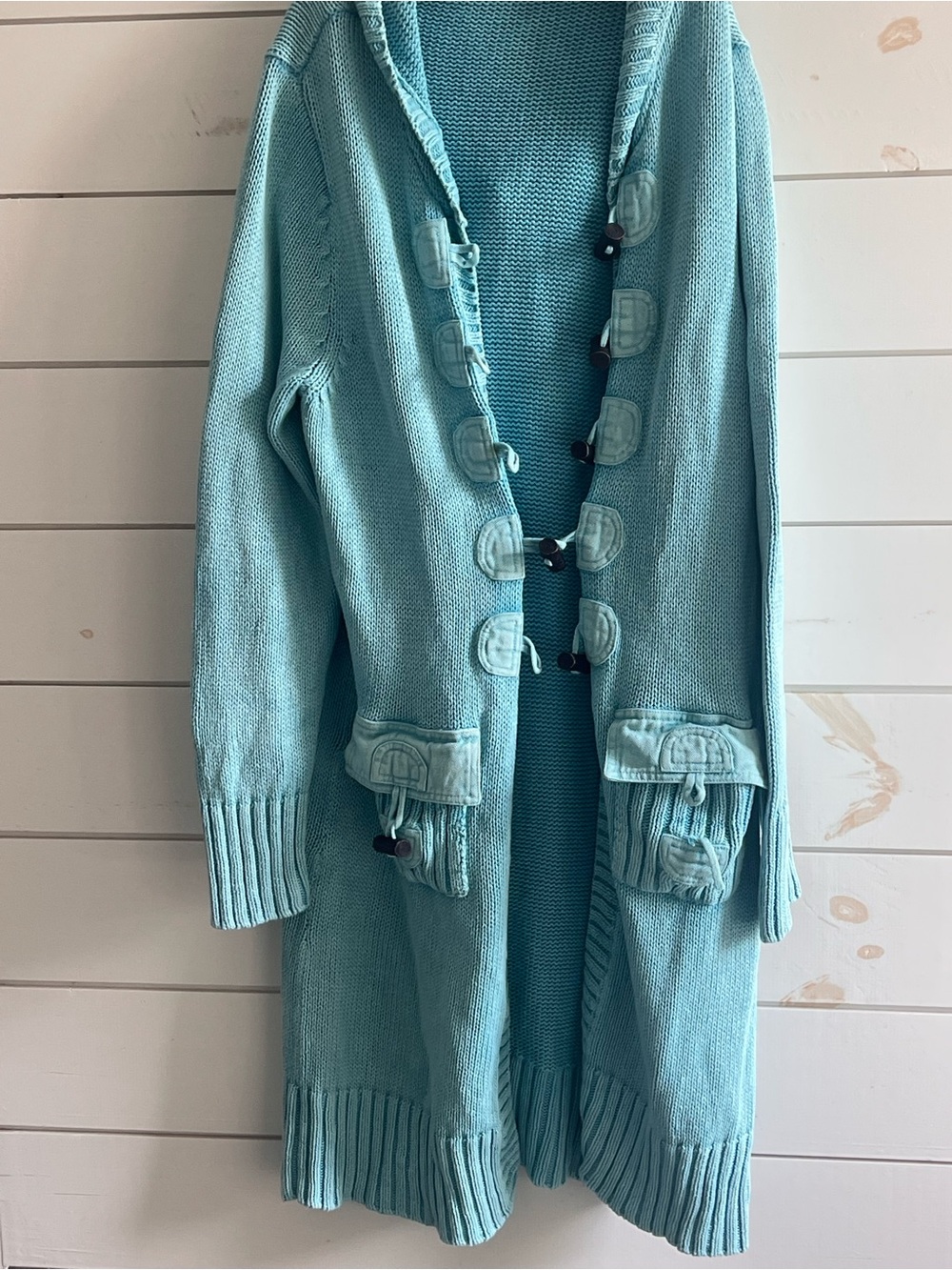 Aqua Blue Women’s Hooded Knitted Cardigan Sweater